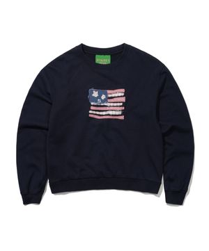 (W) USA FLAG APPLIQUE SWEATSHIRT - NAVY
