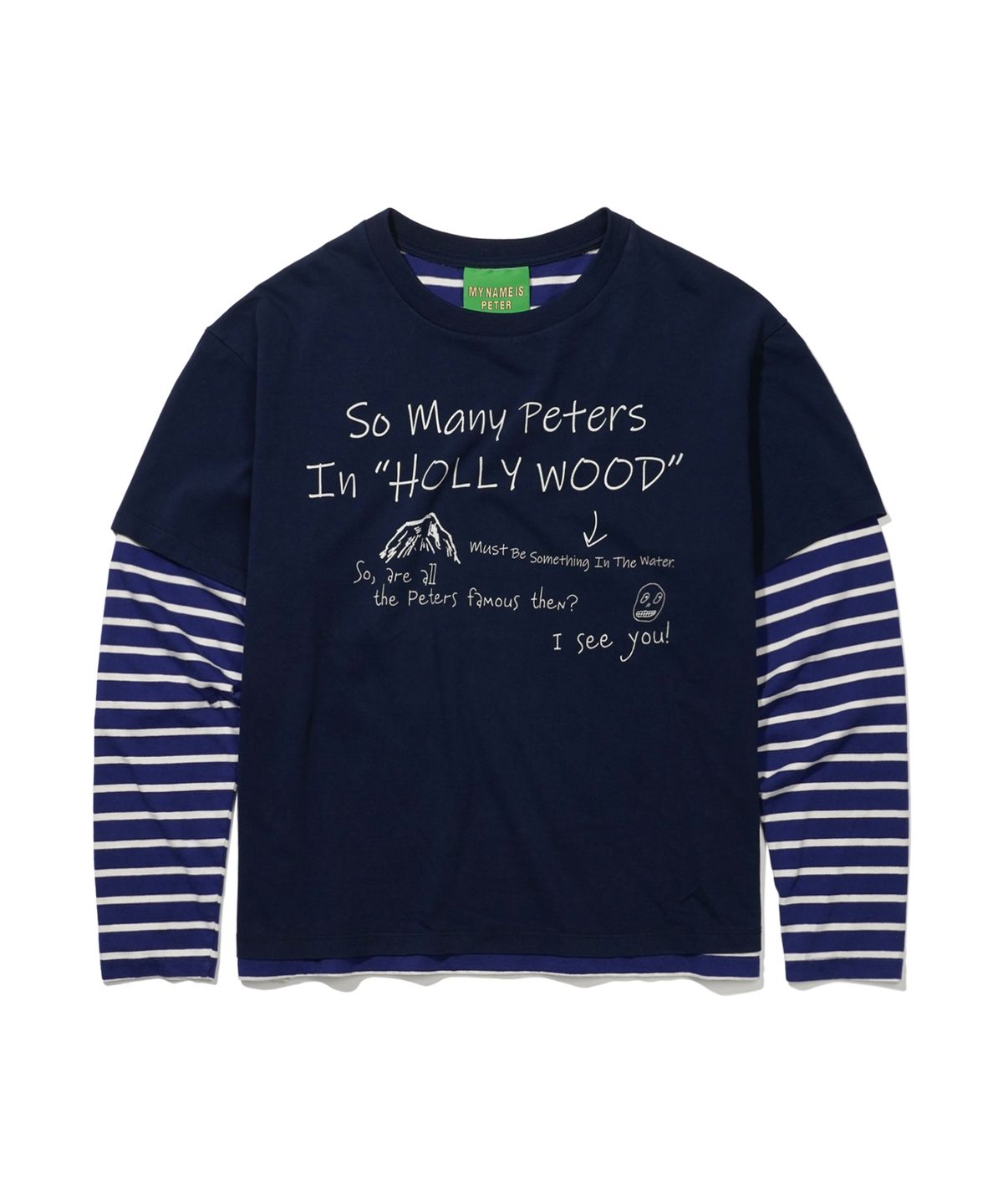 마이네임이즈피터(MYNAMEISPETER) HOLLYWOOD LAYERED LONG SLEEVE T-SHIRT - NAVY
