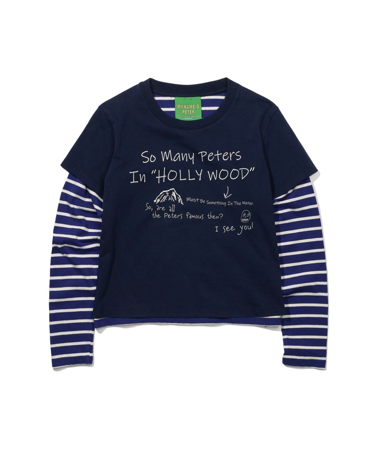 마이네임이즈피터(MYNAMEISPETER) (W) HOLLYWOOD LAYERED LONG SLEEVE T-SHIRT - NAVY