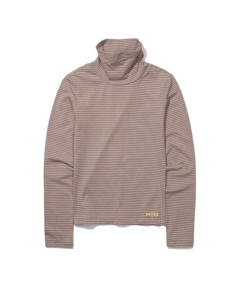 (W) PETER TURTLENECK STRIPE LONG SLEEVE T-SHIRT - BEIGE