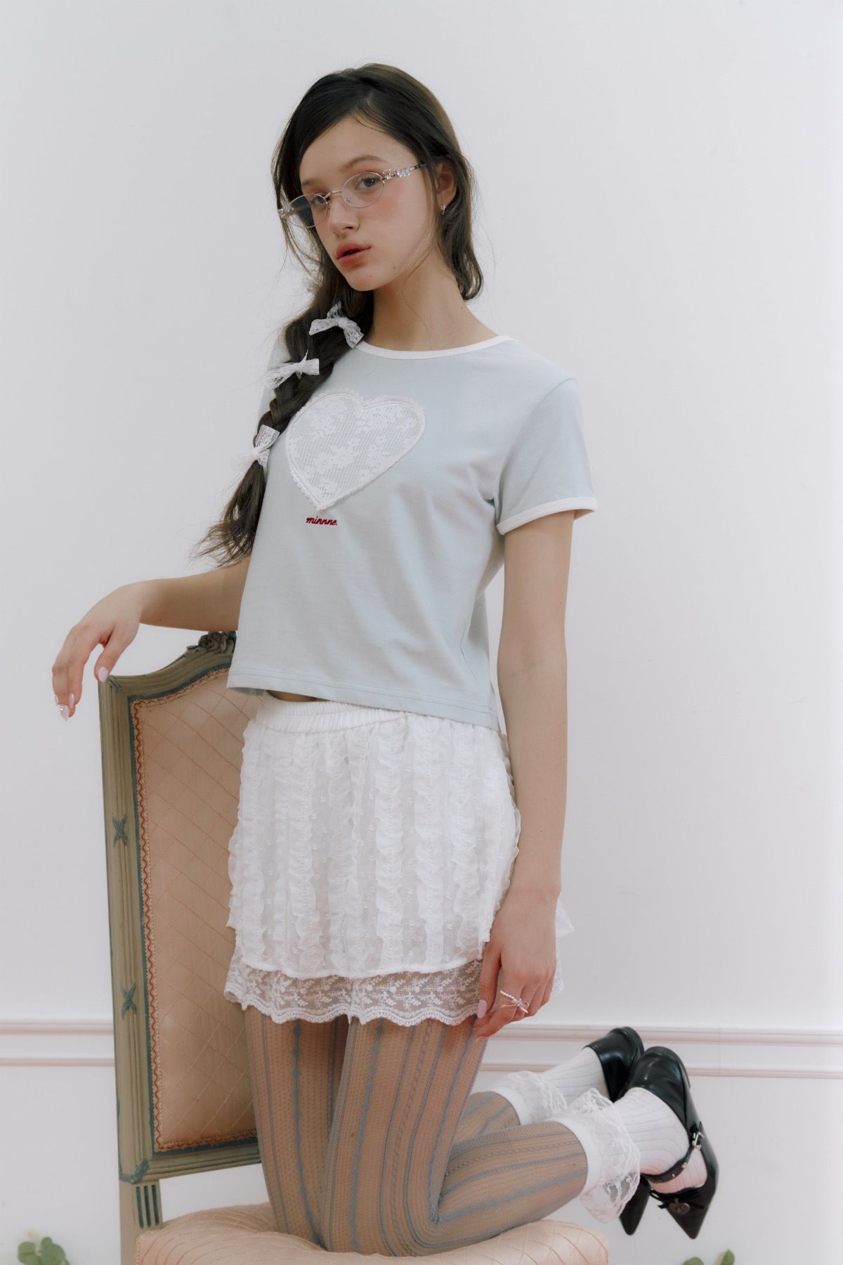민네(MINNNE) 하트 슈슈 티셔츠(민트)