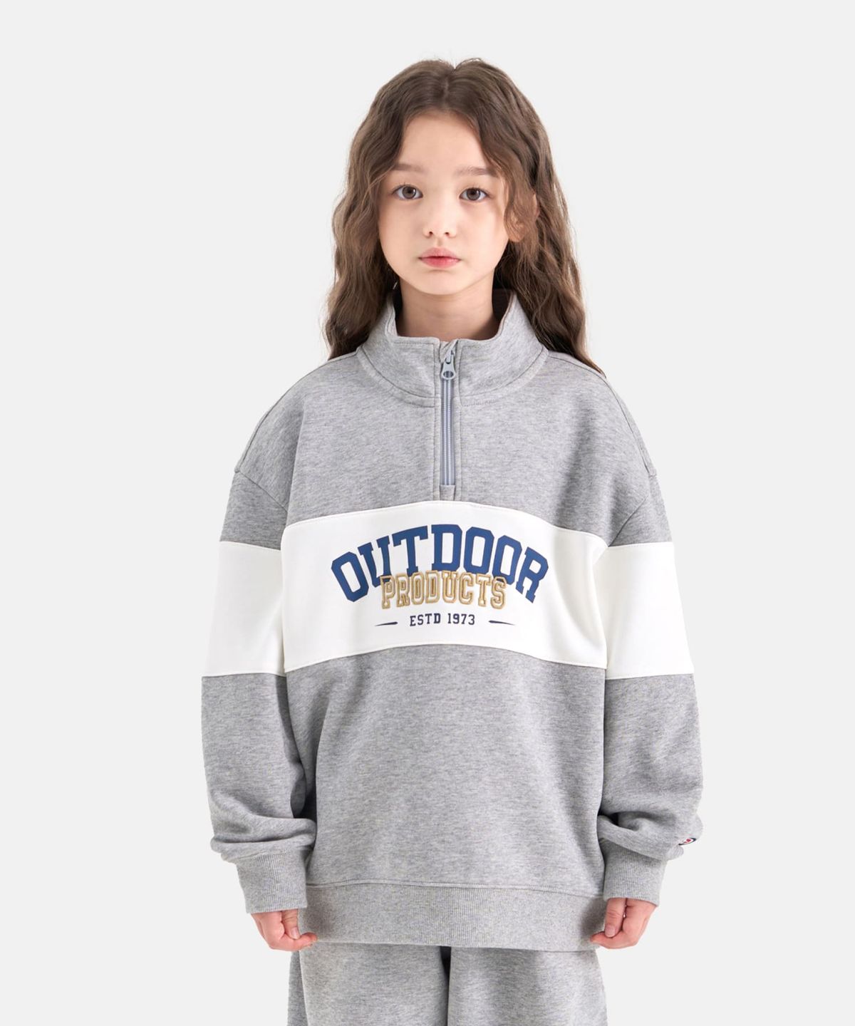 아웃도어 프로덕츠 키즈(OUTDOOR PRODUCTS KIDS) 컬러블록 반집업 맨투맨 (멜란지) OD253IZM13_MLG
