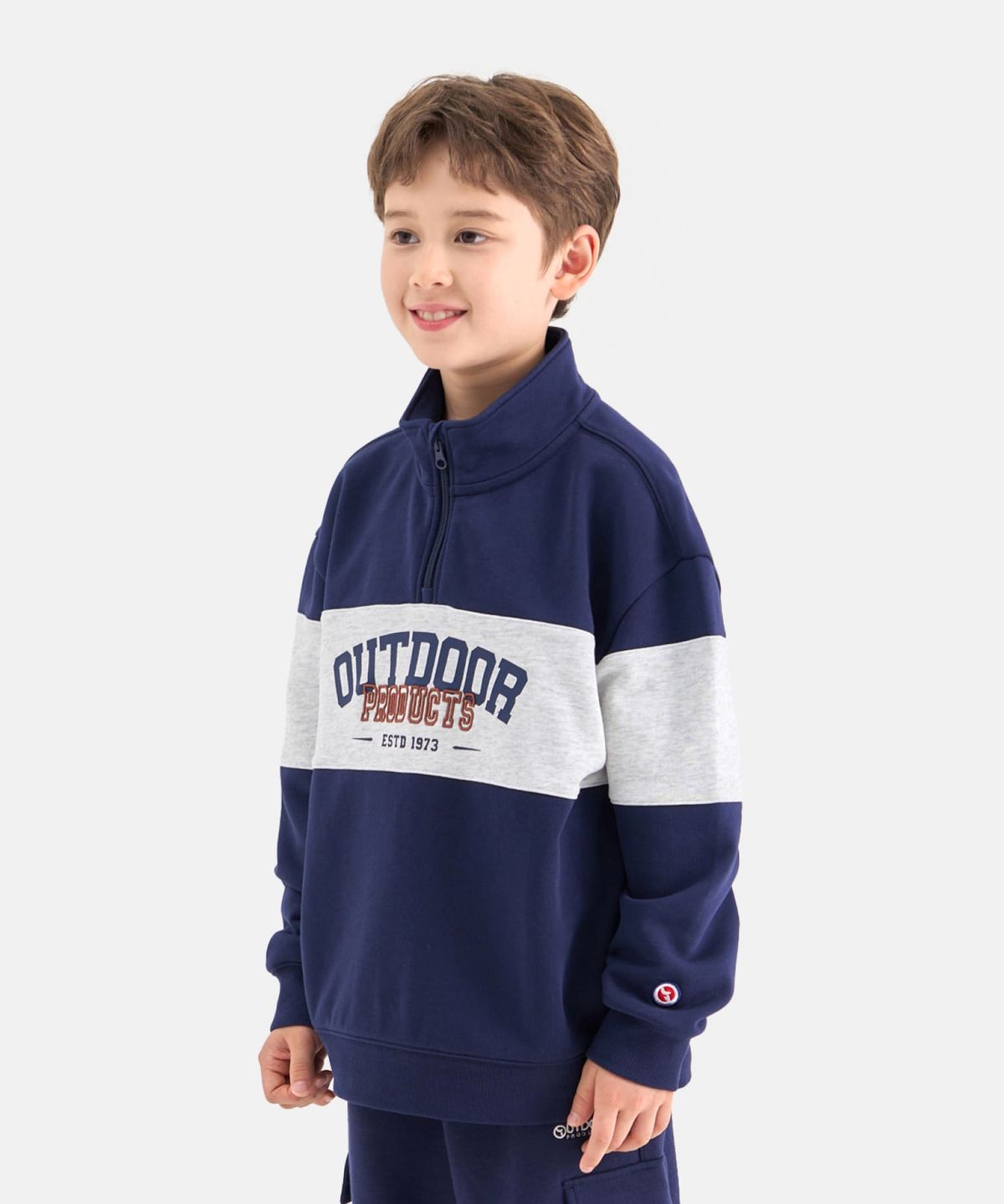 아웃도어 프로덕츠 키즈(OUTDOOR PRODUCTS KIDS) 컬러블록 반집업 맨투맨 (네이비) OD253IZM13_NVY