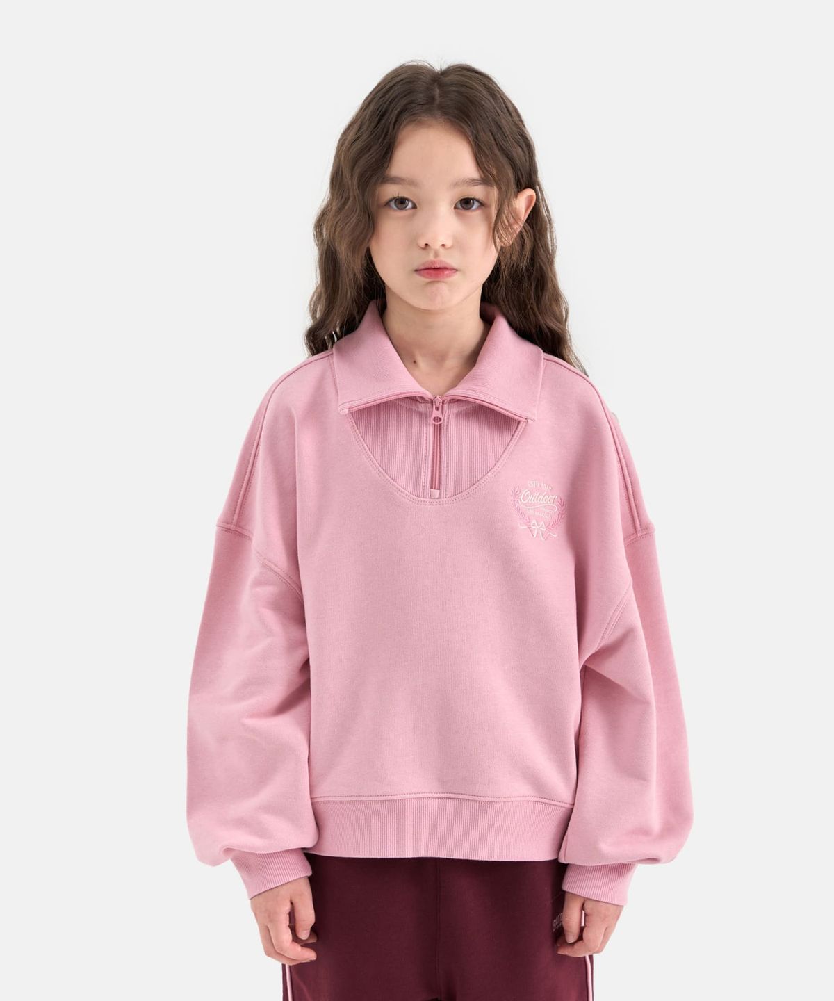 아웃도어 프로덕츠 키즈(OUTDOOR PRODUCTS KIDS) 여아 반집업 맨투맨 (핑크) OD253IZM73_PNK