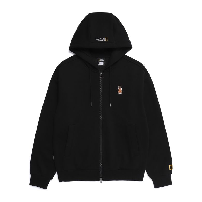 N253UFT910 동물 와펜 후드 집업 BLACK