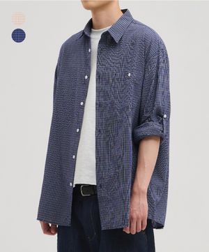 멀티 깅엄 롤 업 셔츠