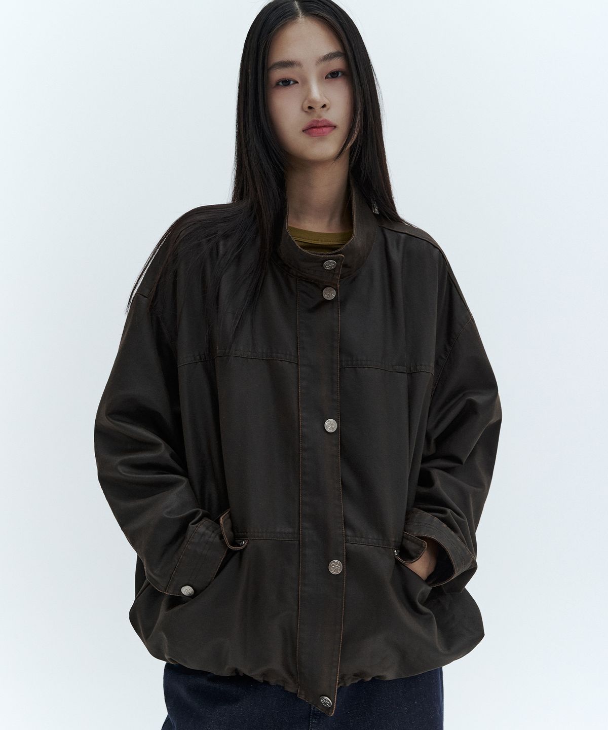시티브리즈(CITYBREEZE) 하이넥 포켓 블루종_BROWN
