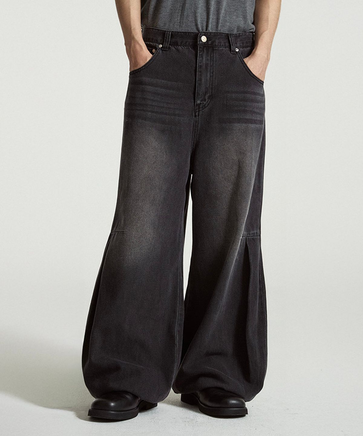 헤더헬렌(HEDER HELEN) Burst a balloon denim pants washed black