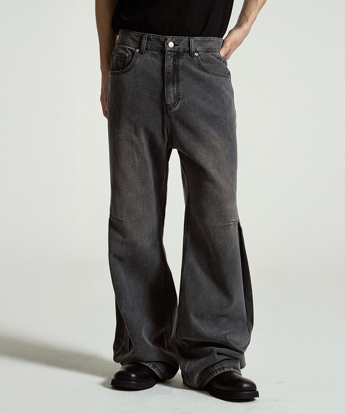 헤더헬렌(HEDER HELEN) Cut timber denim pants washed grey