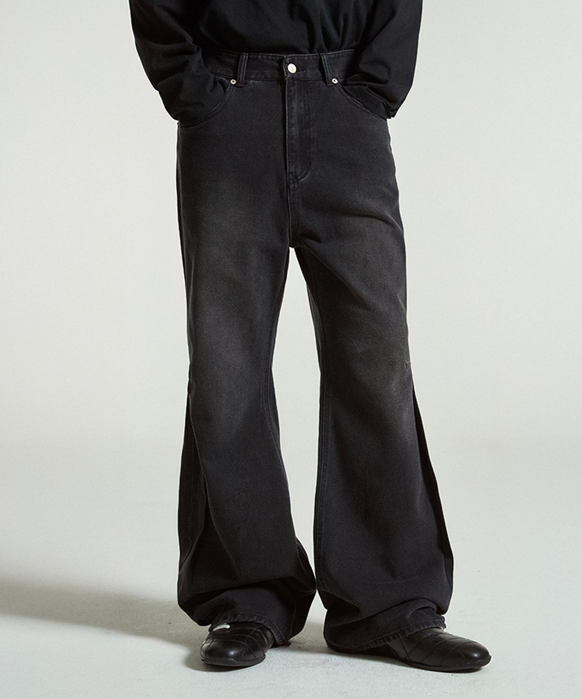 헤더헬렌(HEDER HELEN) Cut timber denim pants washed black