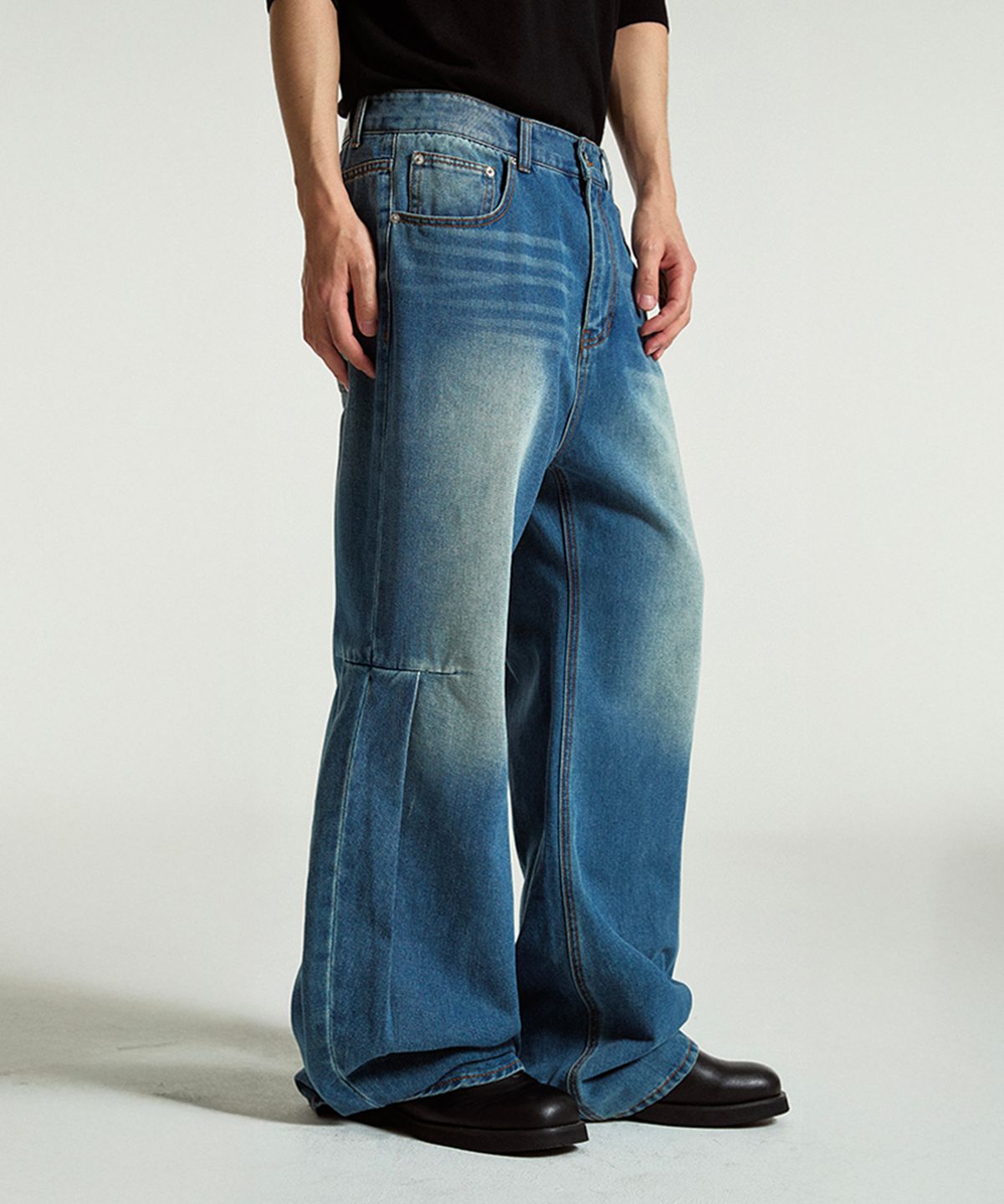 헤더헬렌(HEDER HELEN) Cut timber denim pants medium blue