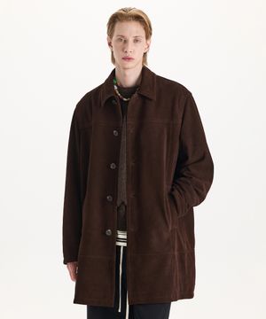 [리얼 레더] 절개 디테일 스웨이드 카코트 [브라운]