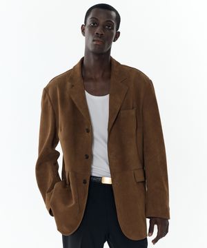 [리얼 레더] 스웨이드 3버튼 블레이저 재킷 [브라운]