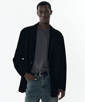 [리얼 레더] 스웨이드 3버튼 블레이저 재킷 [블랙]