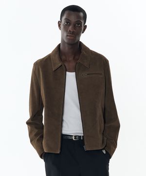 [리얼 레더] 스웨이드 레이서 집업 재킷 [브라운]