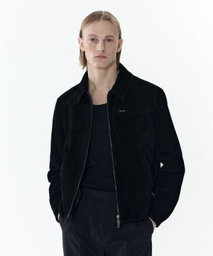 [리얼 레더] 스웨이드 레이서 집업 재킷 [블랙]