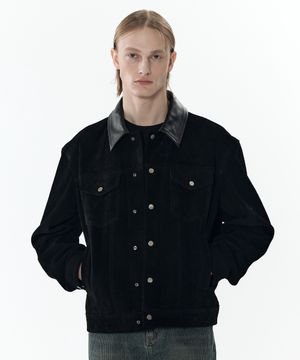 [짱구대디PICK] [리얼 레더] 말가죽 포인트 스웨이드 트러커 재킷 [블랙]