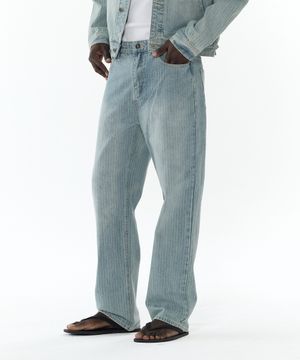 [해피가이정호PICK] 자카드 스트라이프 스트레이트 데님 팬츠 [라이트블루]