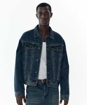 워시드 크롭 데님 트러커 [딥블루]