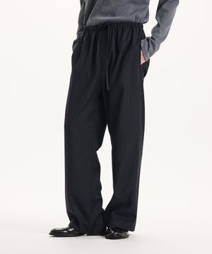 핀스트라이프 드로스트링 와이드 팬츠 [네이비]