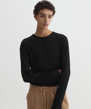 리브드 롱슬리브 블랙