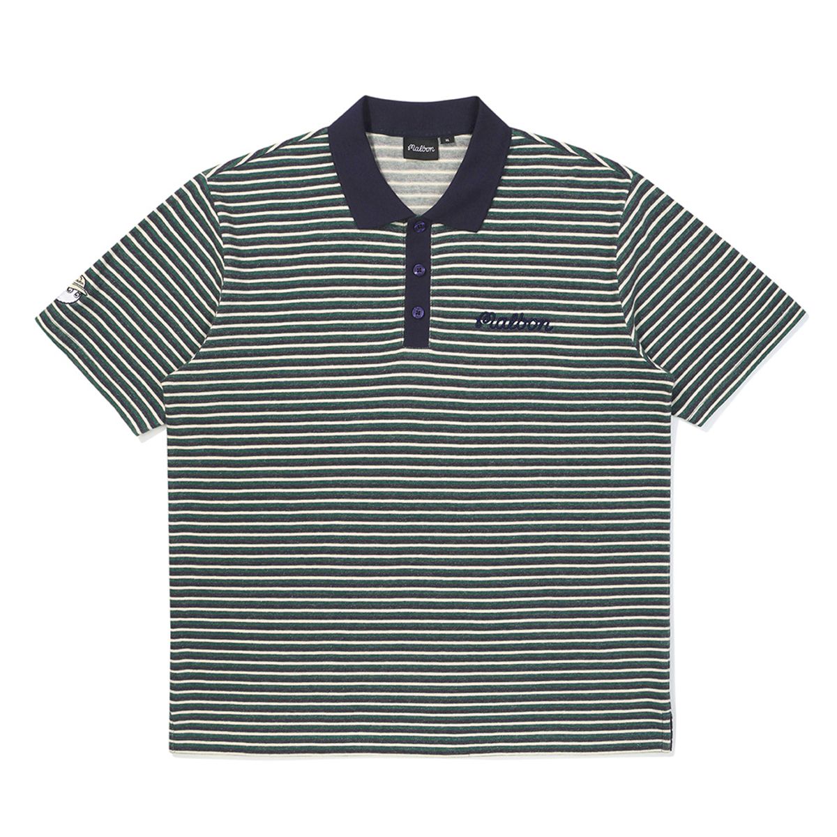 말본 골프(MALBON GOLF) 스트라이프 하프집업 카라 티셔츠 GREEN (MAN)