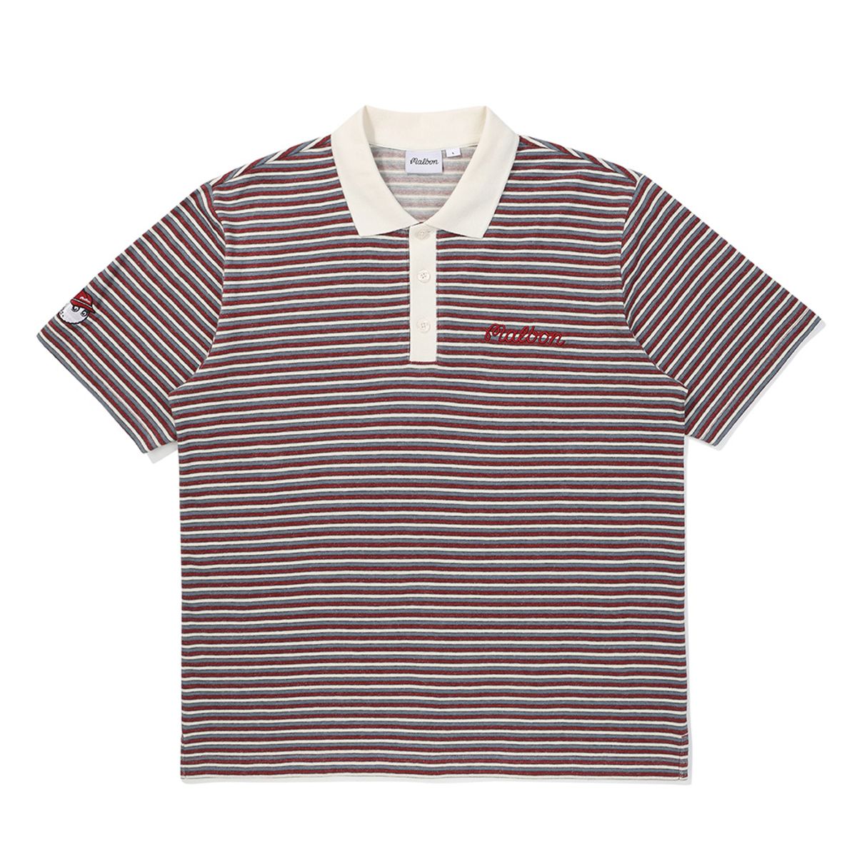 말본 골프(MALBON GOLF) 스트라이프 하프집업 카라 티셔츠 RED (MAN)