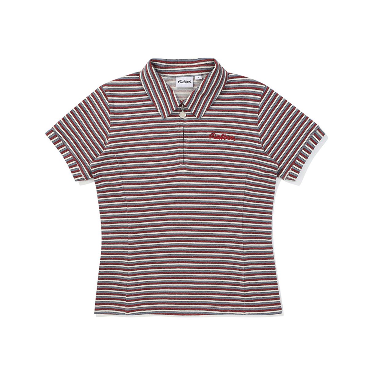 말본 골프(MALBON GOLF) 여성 스트라이프 하프집업 카라 티셔츠 RED (WOMAN)