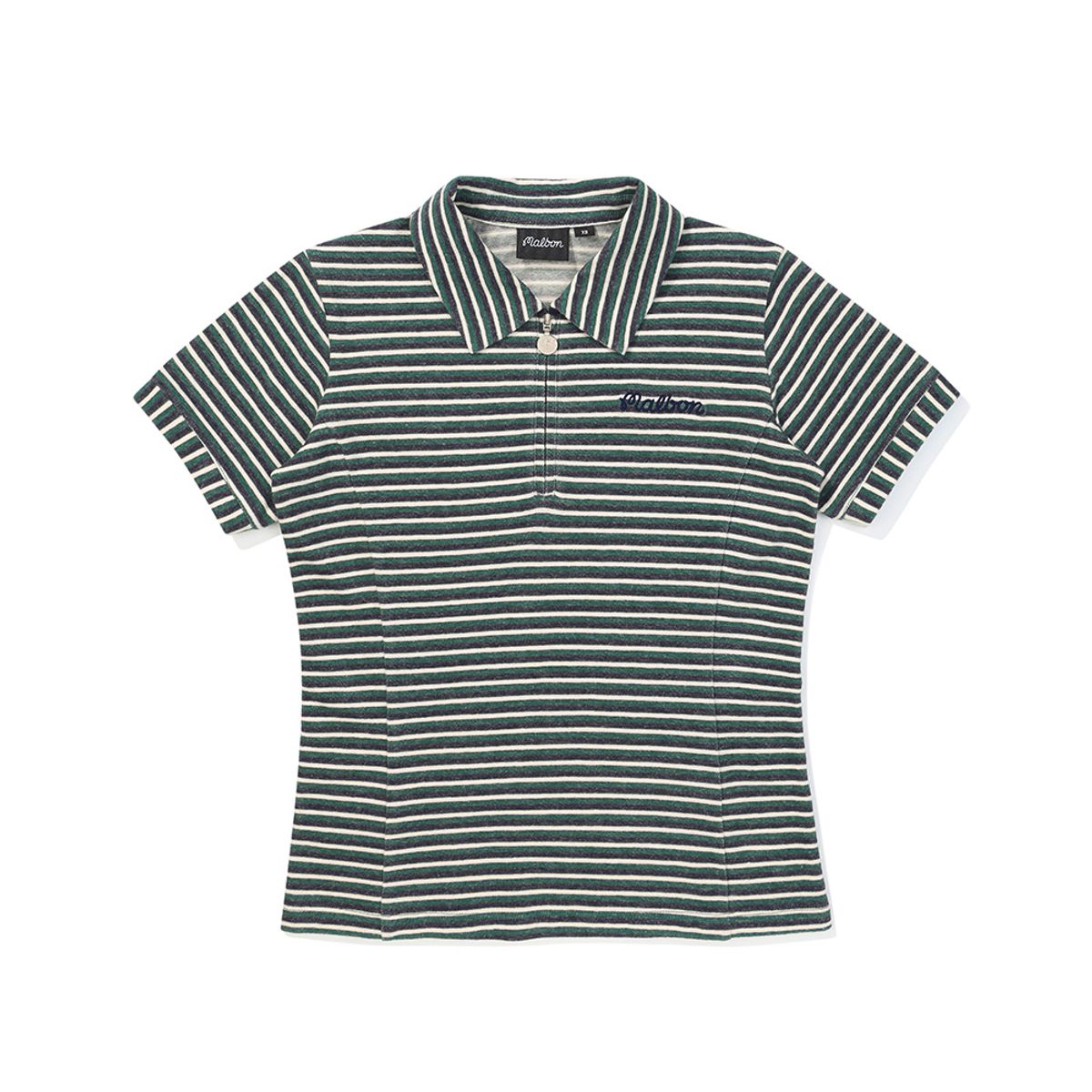 말본 골프(MALBON GOLF) 여성 스트라이프 하프집업 카라 티셔츠 GREEN (WOMAN)