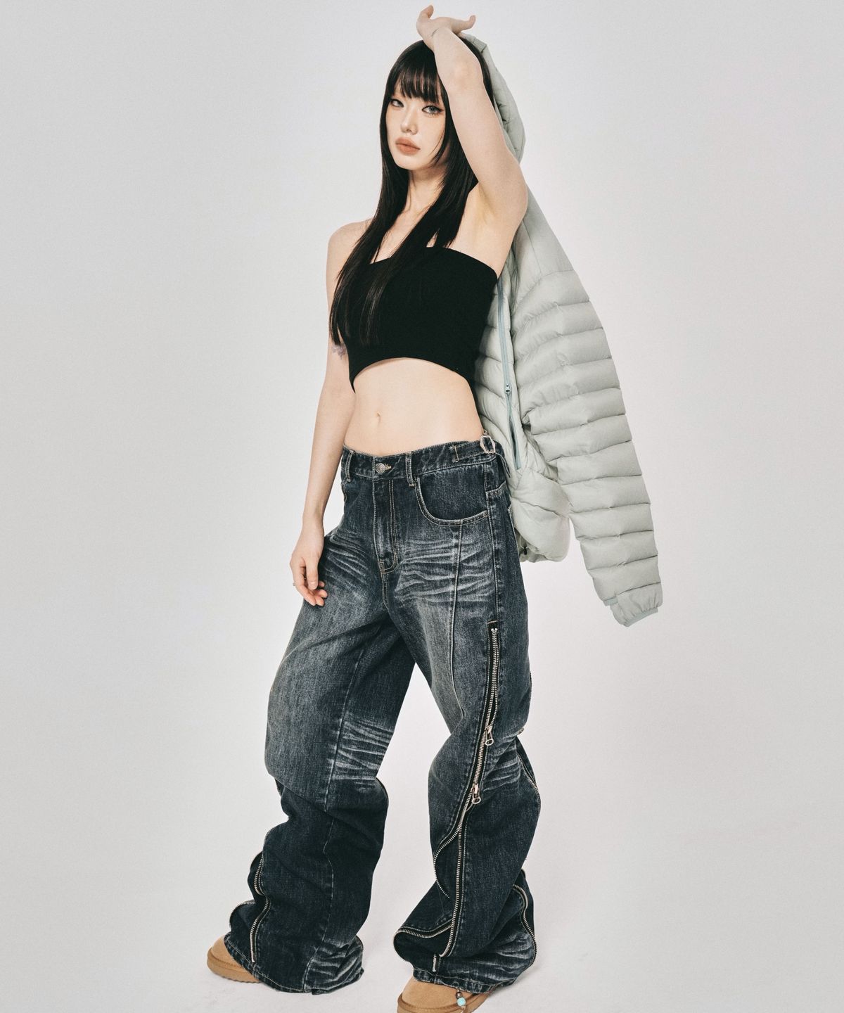 스키즘 인듀싱(SCHISM INDUCING) CONVERTIBLE ZIP UP JEANS BLUE