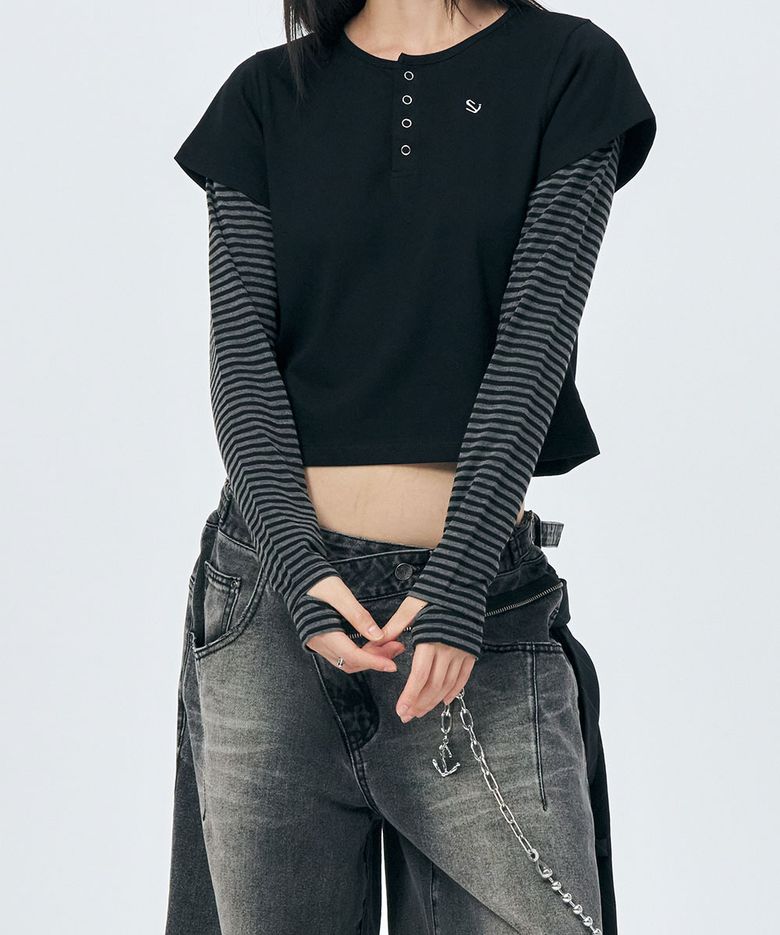 HENRY NECK LS TEE BLACK