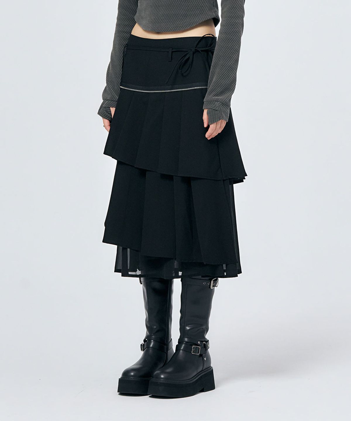 스키즘 인듀싱(SCHISM INDUCING) SPIRAL MIDI SKIRT BLACK