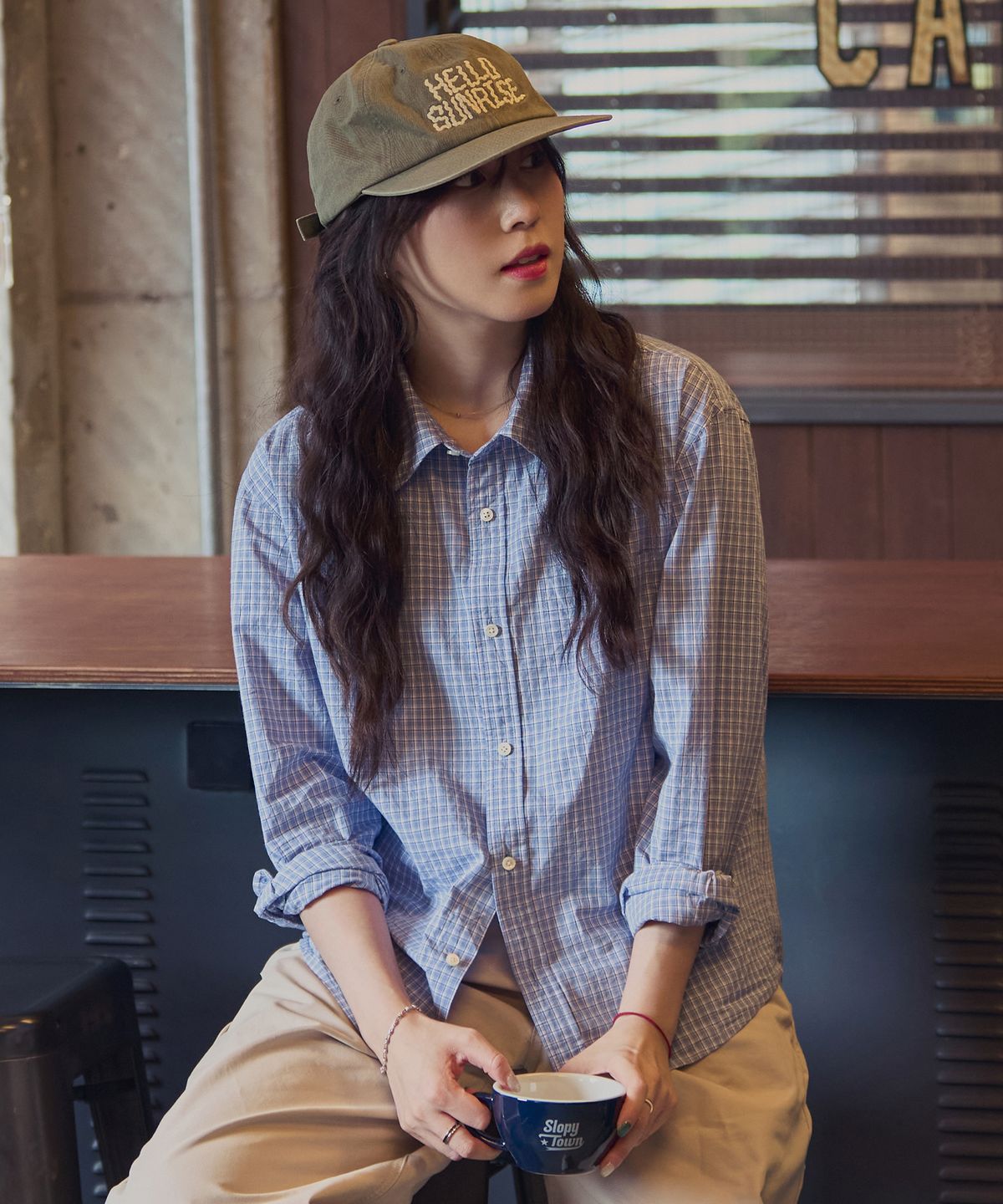 브랜디드(BRANDED) PINTER CROP CHECK SHIRT [BLUE]