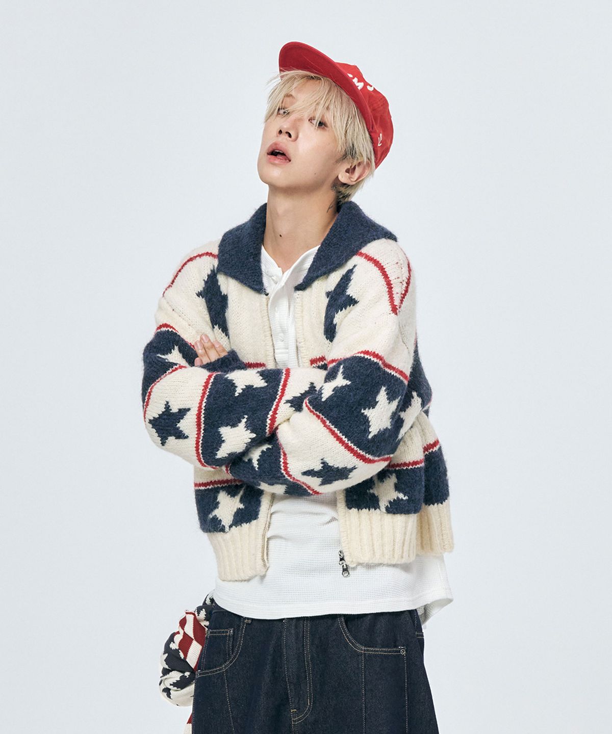 스키즘 인듀싱(SCHISM INDUCING) STARS COWICHAN ZIP CARDIGAN NAVY