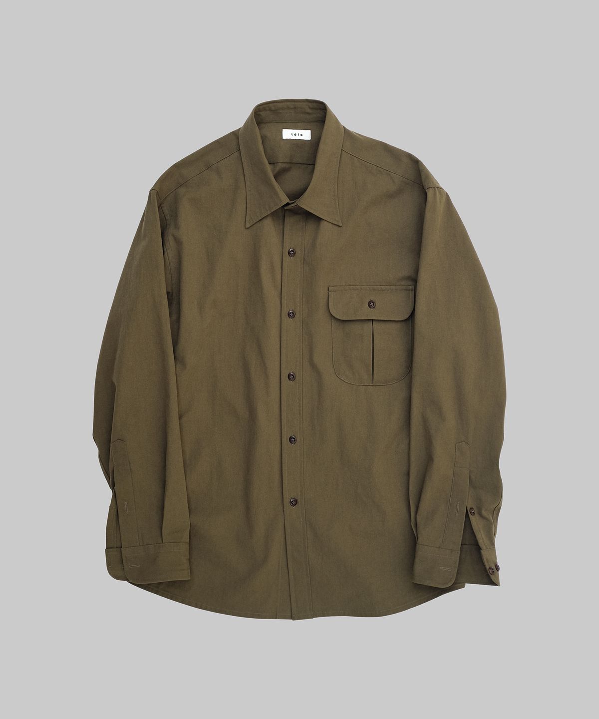 뗄라(TELA) Deep Olive Cotton One Pocket Shirt