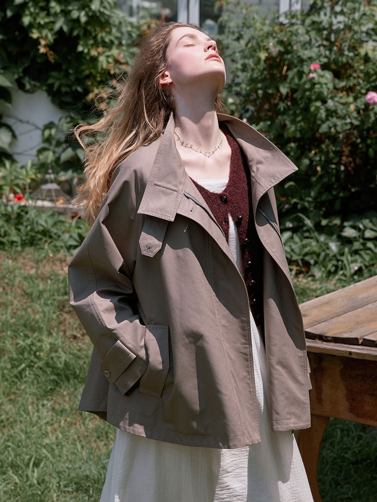 르니나(LENINA) BAYLIN cape trench coat_KHAKI GRAY