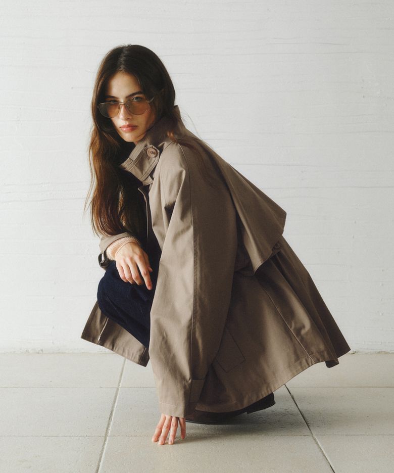 BAYLIN cape trench coat_KHAKI GRAY