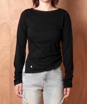 보트넥 셔링 롱 슬리브 블랙