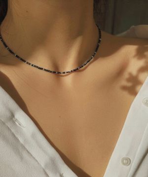 비정형 비즈 목걸이 실버 블랙 컬러톤