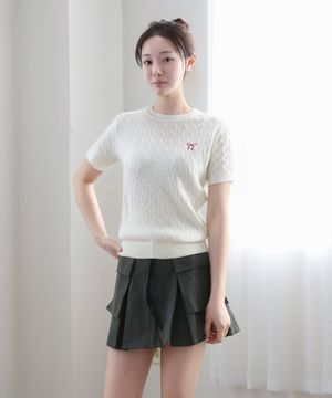 리본 케이블 반팔 니트_ 화이트