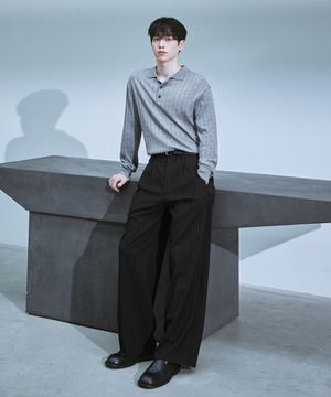 [서강준 PICK] 투 턱 와이드 핀 스트라이프 슬랙스 [BLACK]