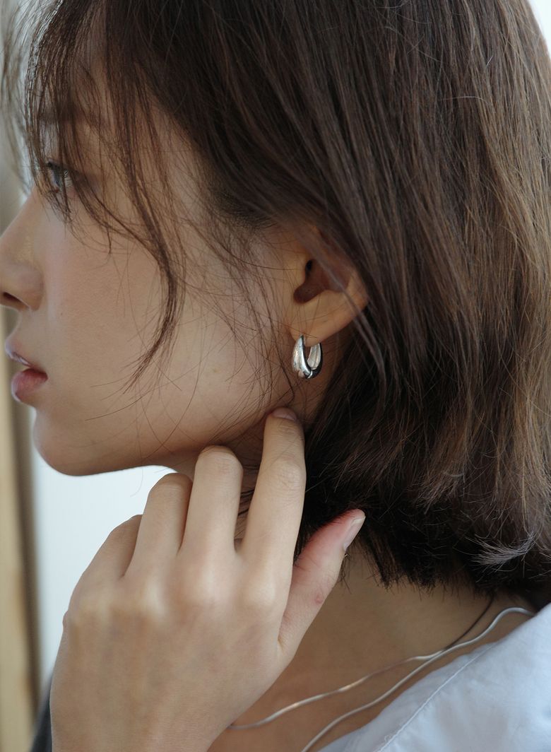 볼드 오벌 원터치 링 귀걸이 - 실버(925실버)