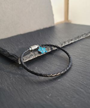 탄생석 천연가죽 꼬임팔찌 티타늄6각자석고리