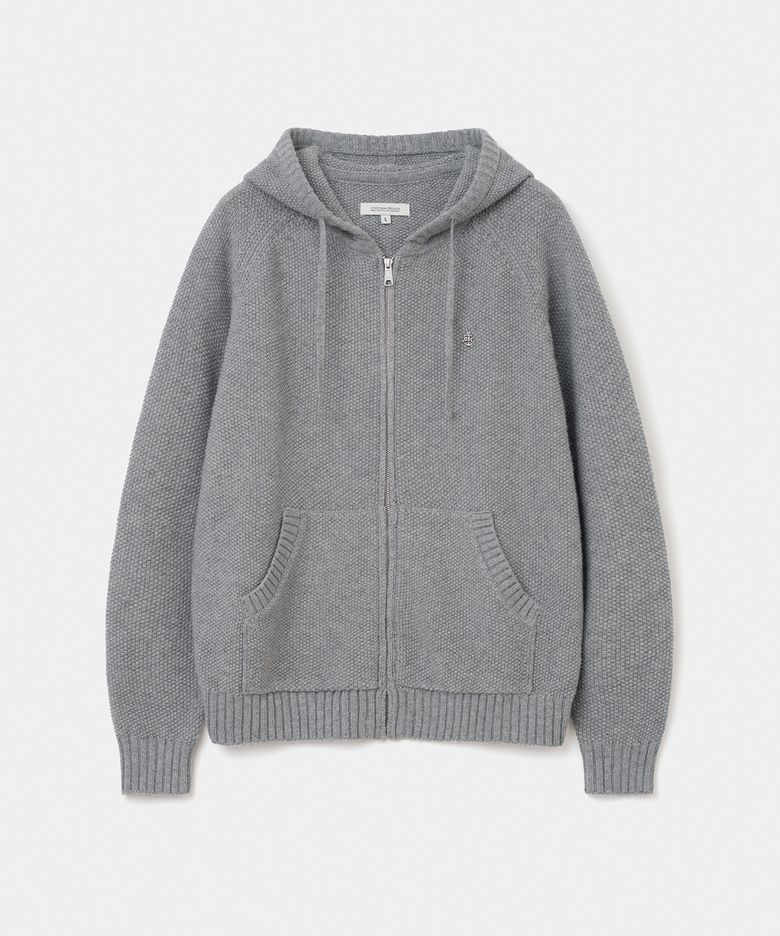 zip-up hooded knit melange grey