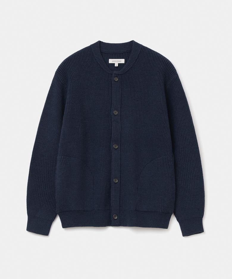 fisherman wool knit cardigan navy