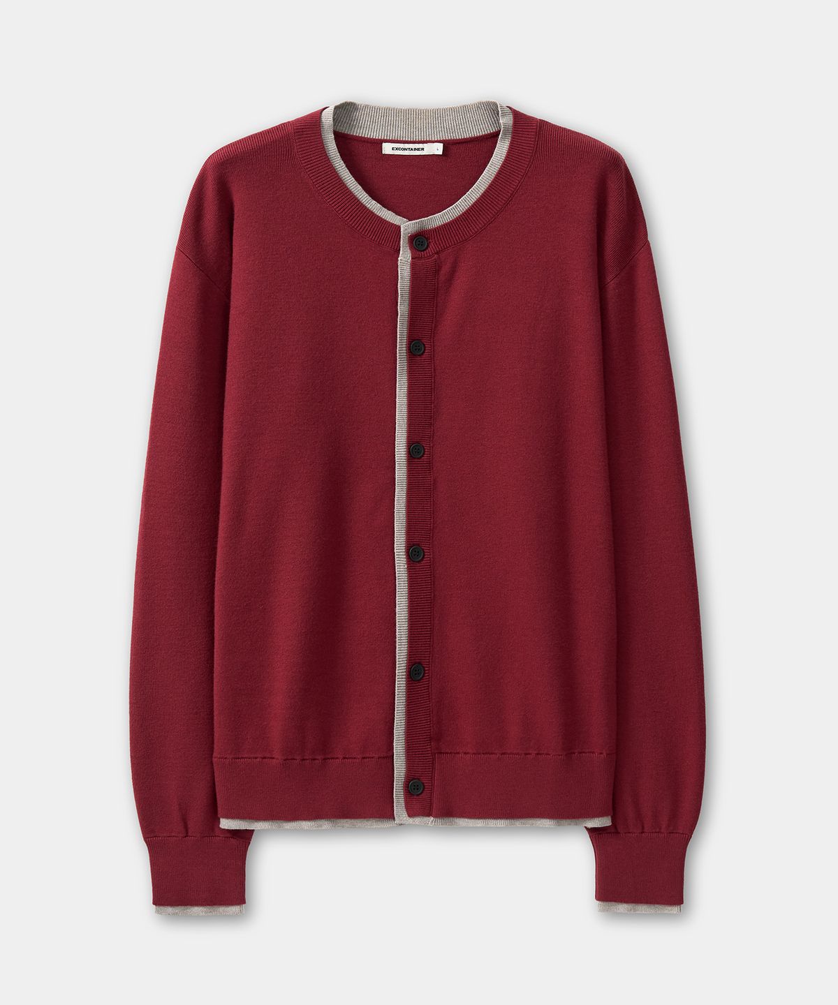 엑스컨테이너(EXCONTAINER) 레이어드 라운드 넥 가디건 (DARK RED)