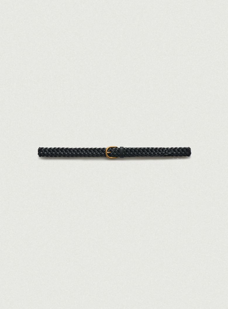 Slim Leather Twist Belt_Black