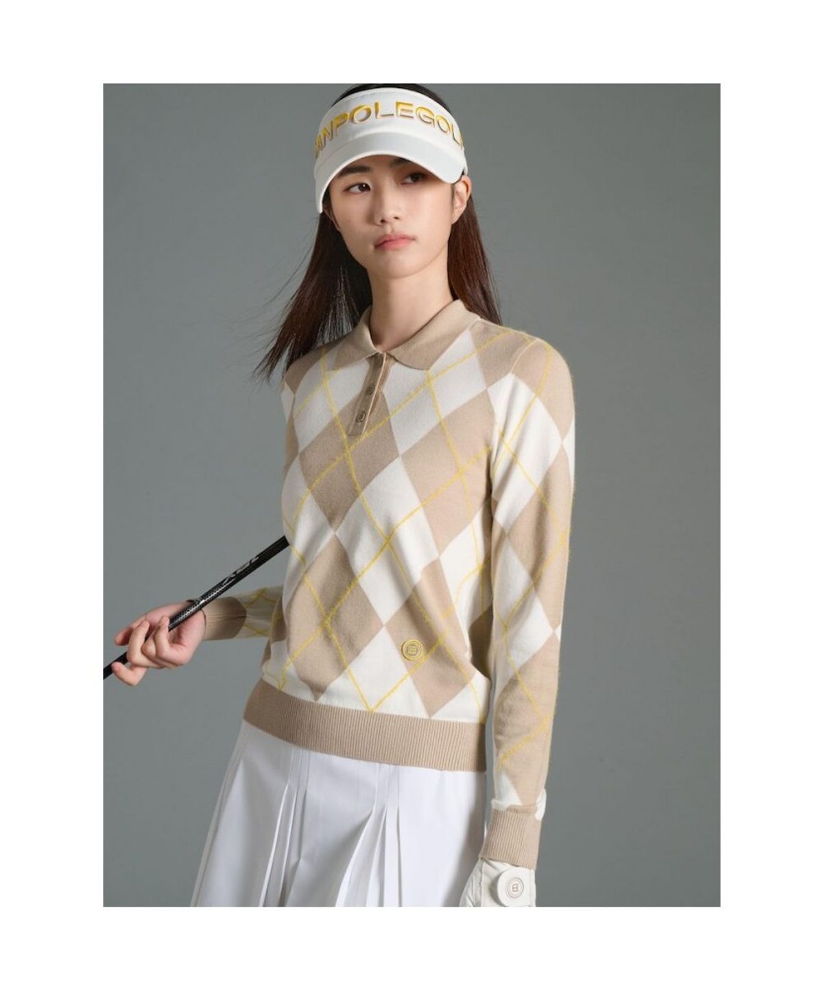 빈폴골프(BEANPOLE GOLF) 여성 아가일 칼라 니트 풀오버  베이지