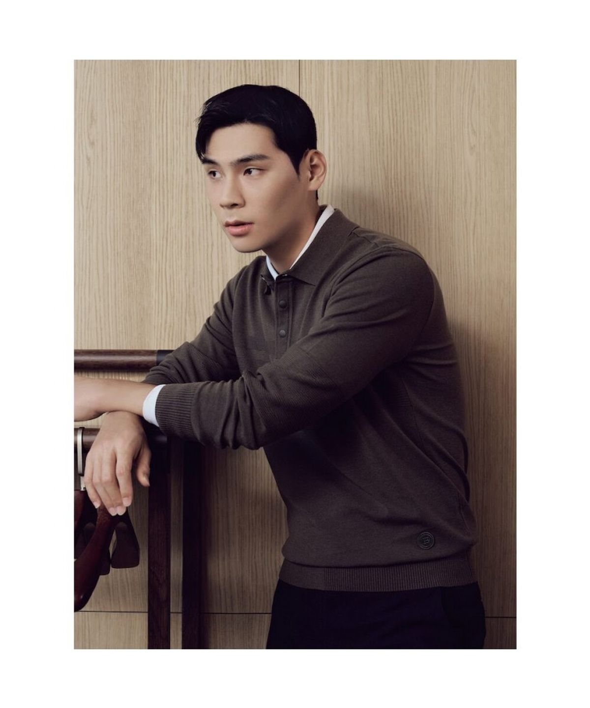 빈폴골프(BEANPOLE GOLF) 남성 투톤 스트라이프 니트 칼라티  카키