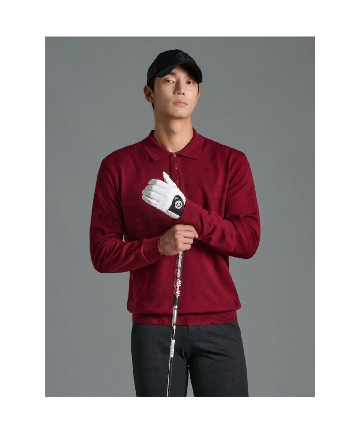 빈폴골프(BEANPOLE GOLF) 남성 투톤 스트라이프 니트 칼라티  와인